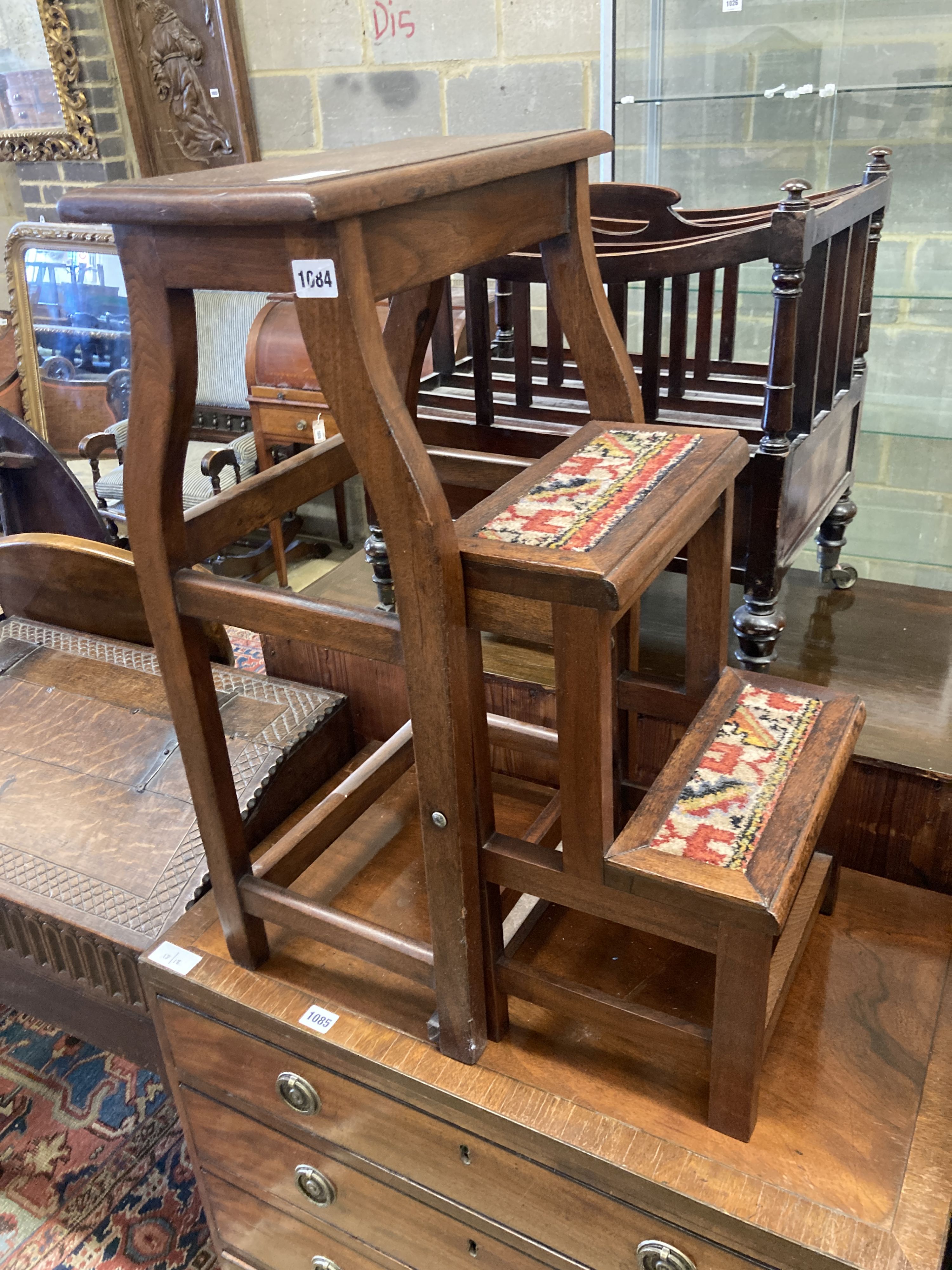 A mahogany metamorphic step/stool, width 42cm, depth 28cm, height 72cm